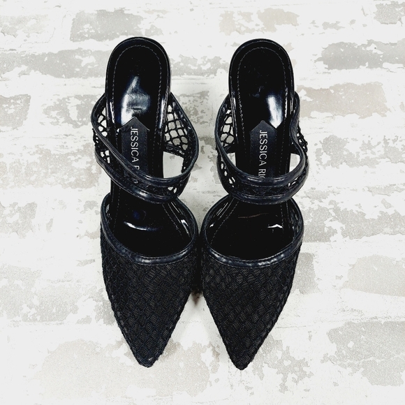 New Jessica Rich Ysabelle Black Fishnet Pointed Toe Pumps X330 - Picture 8 of 11